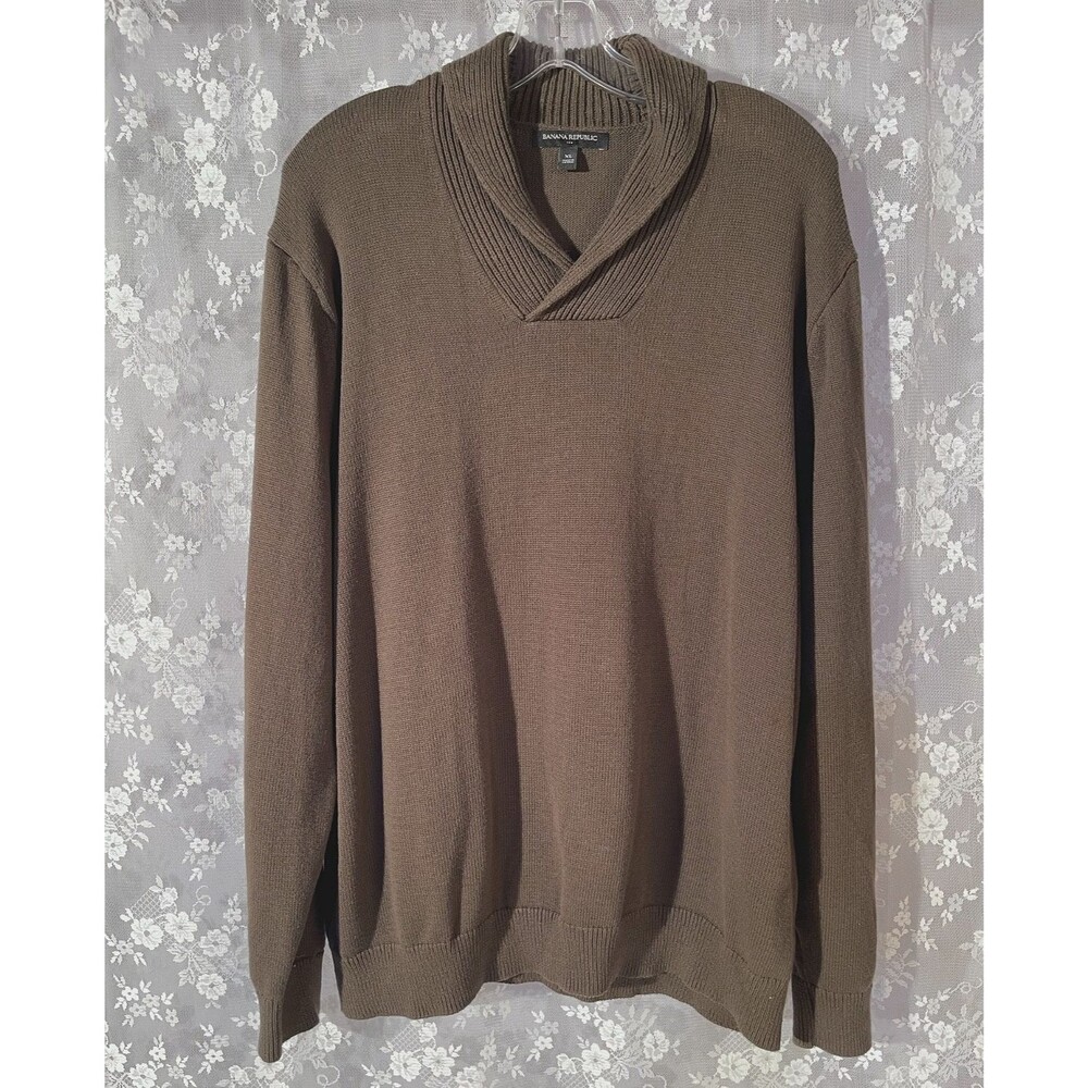 Banana Republic Factory Mens XL Brown Cotton Shawl Collar Sweater Pullover